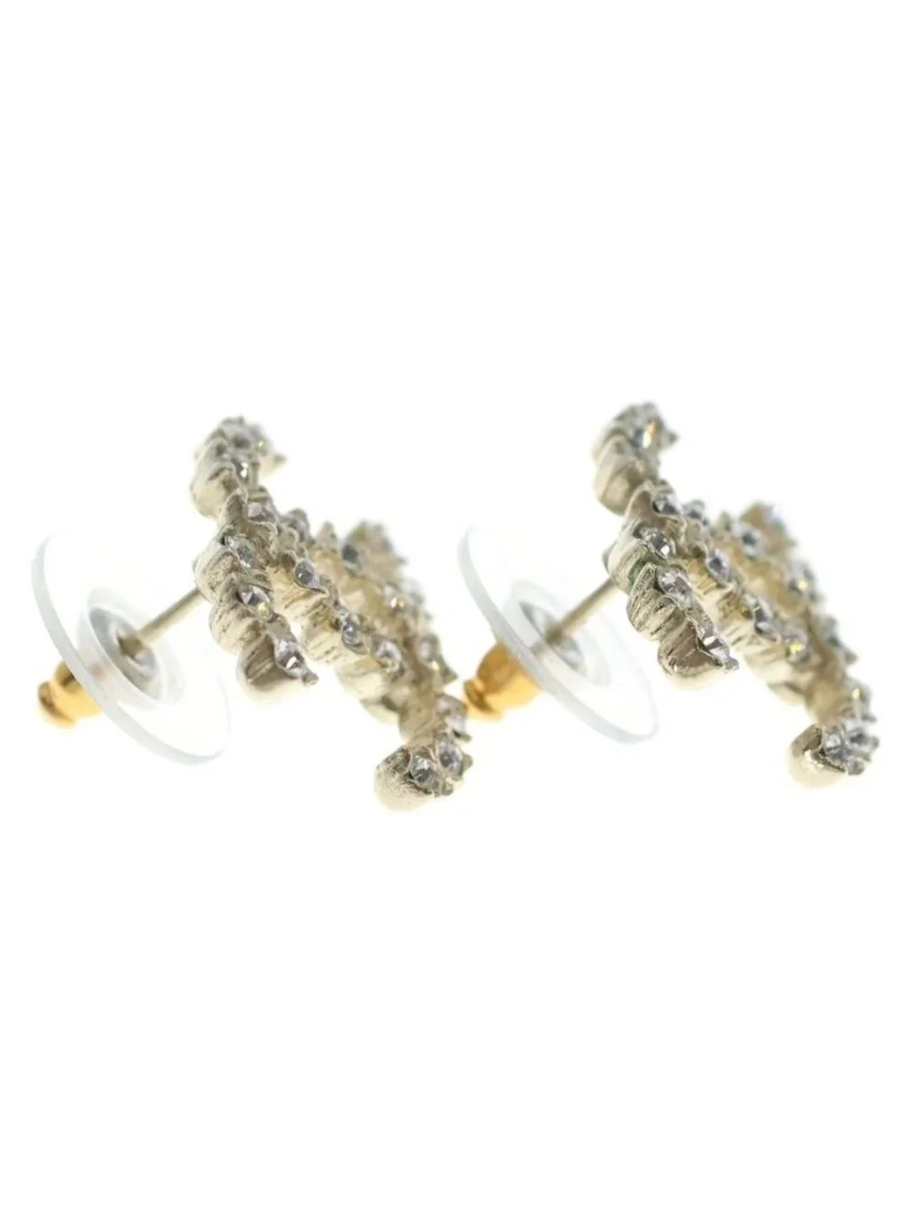Chanel CC Logo Rhinestone Stud Earrings Gold